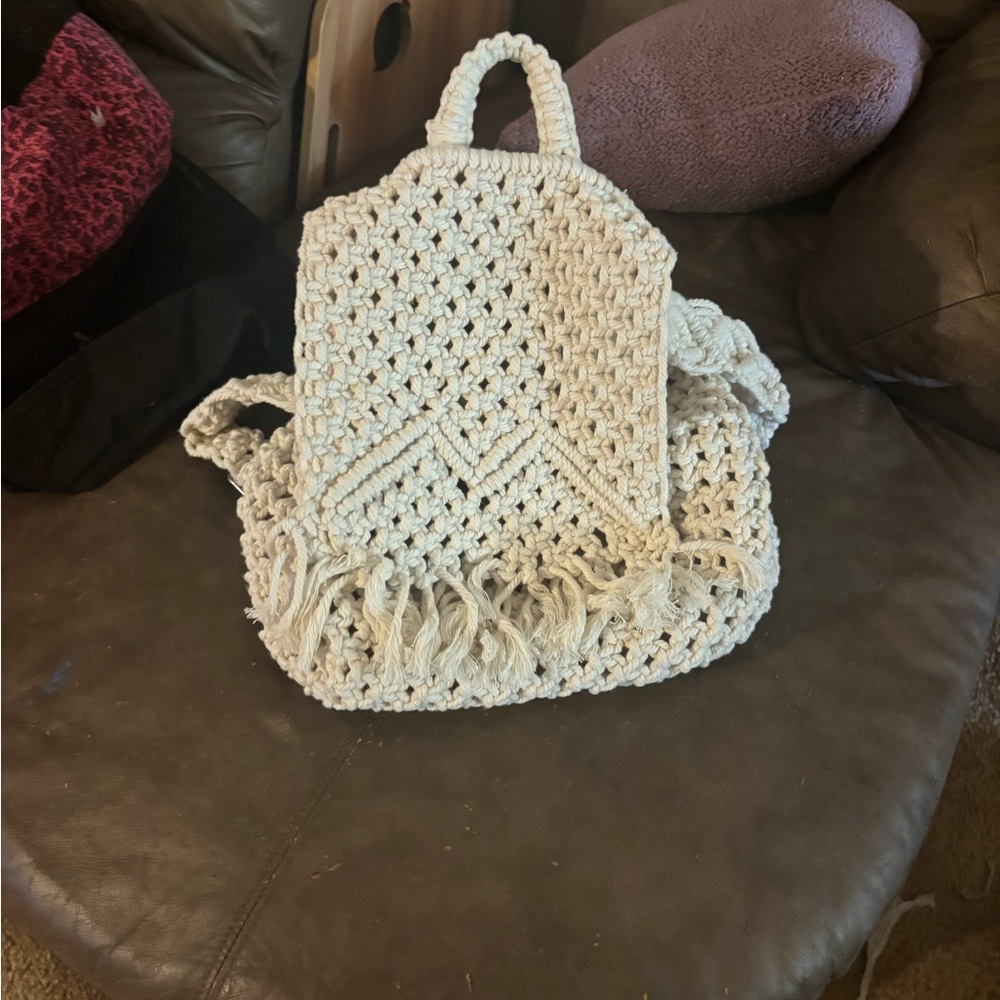 Hand Crafted Ivory Crochet Backpack